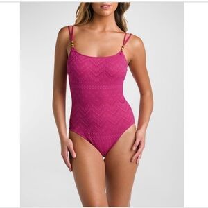 La Blanca Pink One-Piece Swimsuit with Sweetheart Neckline